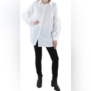 NWOT Madonna& Co women’s white ruffed cotton button down top